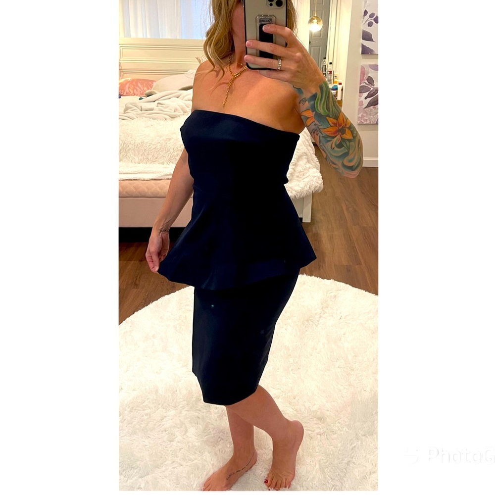 Jay Godfrey navy blue peplum strapless dress